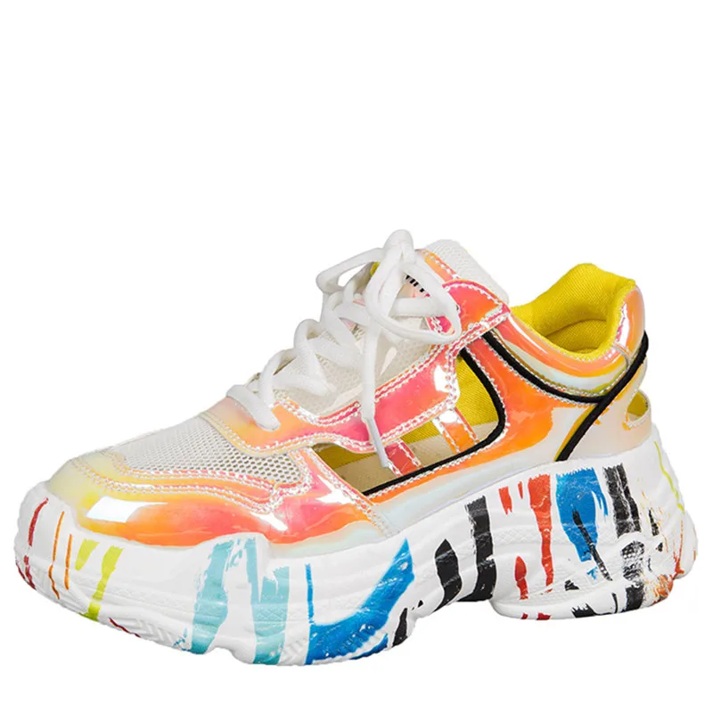 Женские кроссовки столбики из сетчатой кожи с граффити женская обувь летние со