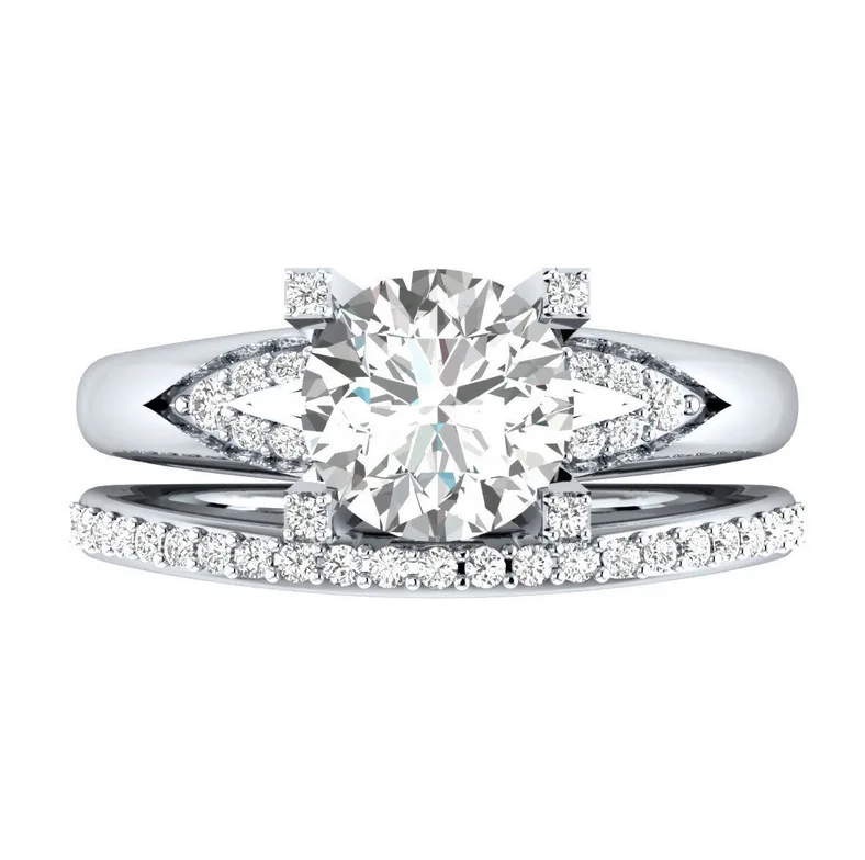 

Huitan 2PC Wedding Ring With Round Cubic Zircon Stone Couple Ring Wholesale Halo Ring Set For Women Ring Jewelry Dropshipping