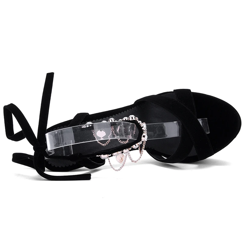 

ENMAYLA Women High Heels back Lace up sandals lady open toe flock sandals Big size 34-43 ZYL420