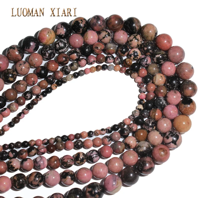 Wholesale Natural Black Line Rhodochrosite Stone Beads For Jewelry Making Pink DIY Bracelet Necklace 4/6/8/10/12 mm Strand 15'' |