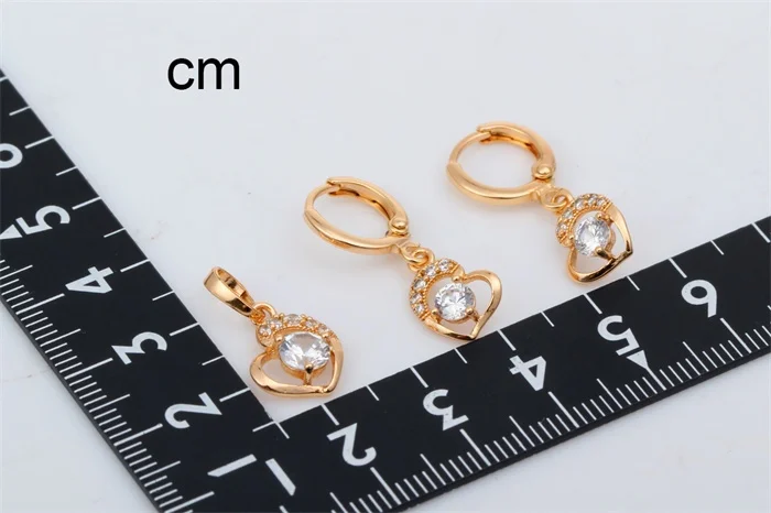 Милый желтое золото Цвет сердце любовь проложить zircon Цепочки и ожерелья Серьги