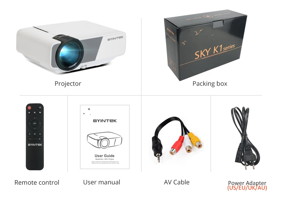 Мини-светодиодный видеопроектор BYINTEK SKY K1/K1plus для домашнего кинотеатра(дополнительно: поддержка подключения к проекции смартфона
