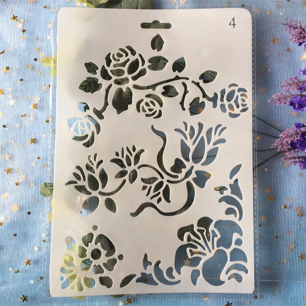 26 см цветок розы DIY Craft слойные трафареты картина фотообои шаблон|Трафареты| |