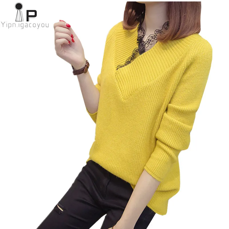 Autumn Long Sleeve Knitwear pullover Women Sweater Harajuku Female Black Yellow Ladies Oversize Vintage Coat Tops | Женская одежда