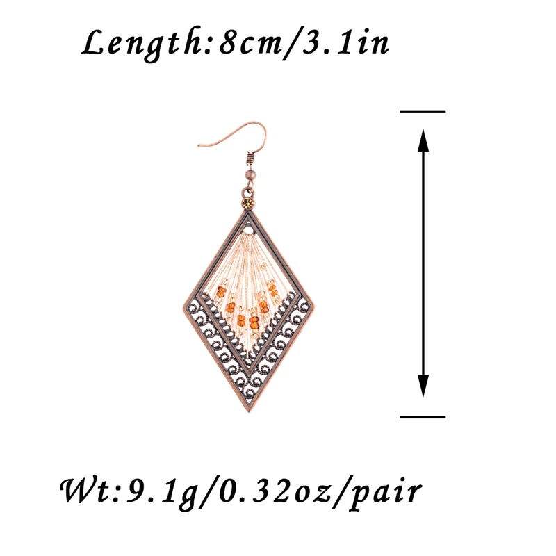 Женские этнические шелковые ромбовидные серьги из сплава с бусинами модные