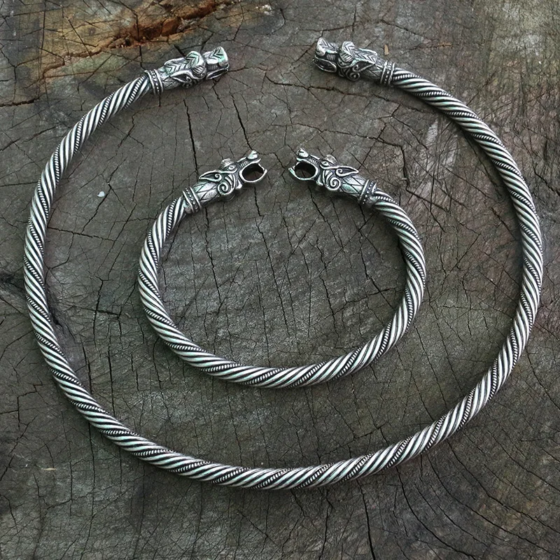 Lanseis 1 шт. Викинг-Волк браслет Викинг-волк голова Fenrir Torc кольцо на шею Рагнар ручной работы Тяжелая витая латунная проволока языческий скандинавский