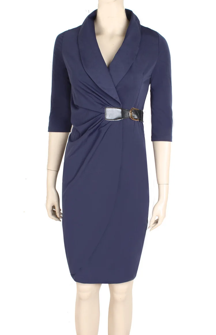 Notched Elegant Bodycon Party Formal Dress Women Three Quarter Sleeve Midi Work Ladies Dresses Casual Vestidos New 2015 Plus | Женская