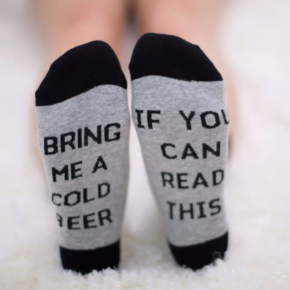 Fashion 1 Pairs Women Letter print socks If You Can Read This Bring Me A Glass of Wine/Cold Beer/Coffee Men Women Crew Socks