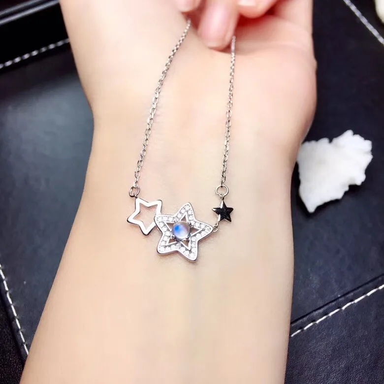 Uloveido Girls 2 Stars Moonstone Anniversary Pendant Necklace Women 925 Sterling Silver Gemstone FN292 | Украшения и аксессуары