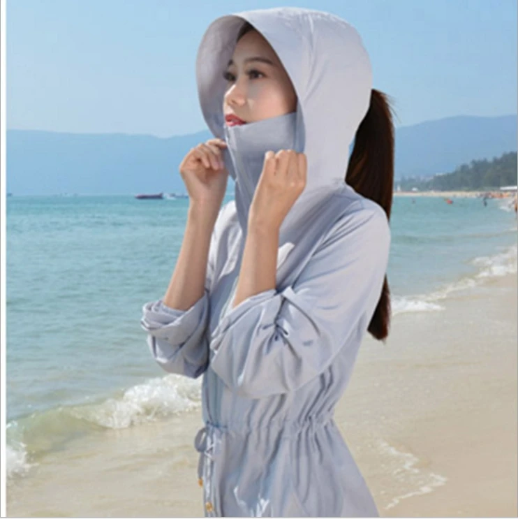 Женская длинная и средняя одежда с защитой от УФ корейской версии свободного