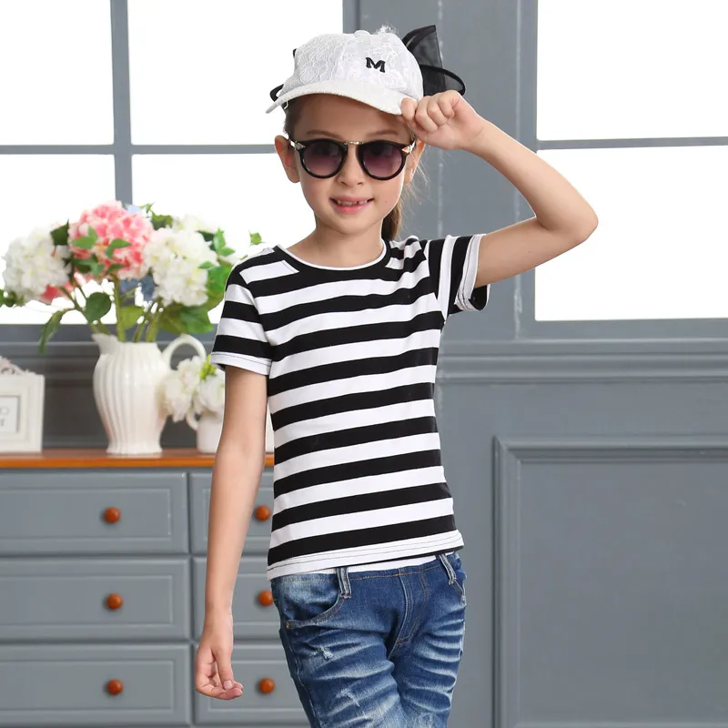 Детская футболка для мальчиков и девочек полосатая детская одежда летняя