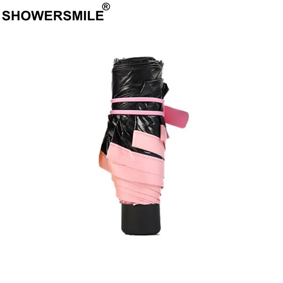 Желтый зонт SHOWERSMILE с карманом легкий складной мини-зонтик УФ-защитой черным