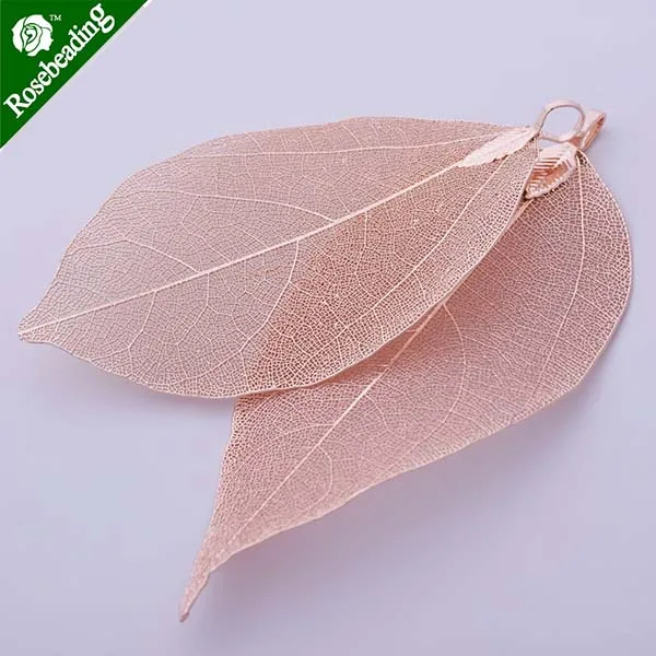 rose gold 2шт модный гальванический лист кулон, филигранный лист Шарм, натуральный настоящий лист ювелирных изделий - Окраска металла: rose gold