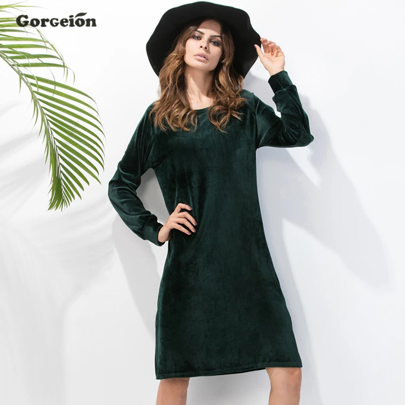 Новая Женщина Dress 2016 Осень O-образным Вырезом С Длинным Рукавом Женщин Бархатные