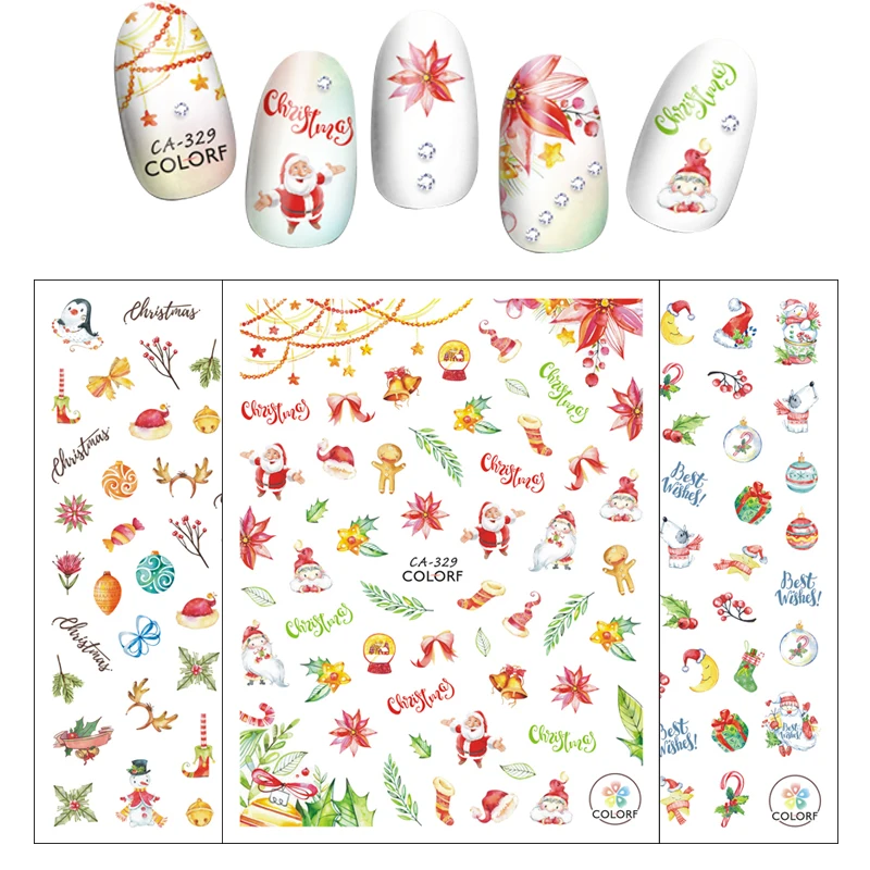 1 лист DIY Рождество Nail Art Наклейки Санта Клаус Снеговик Олень ползунок полное