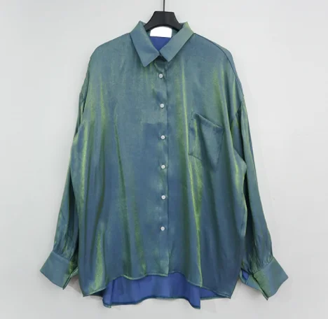 Коробов Новая мода Blusas Femininas элегантное блестящее кольцо с длинным рукавом в Корейском стиле Для женщин блузки из органической кожи Модные Однобортный рубашка 77997