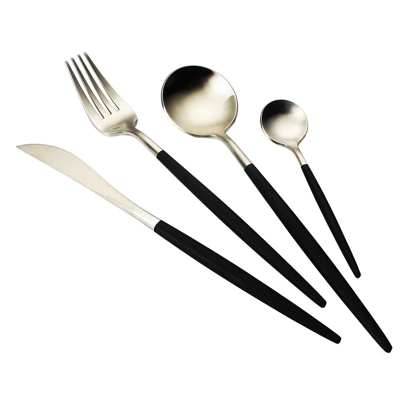 Gold Dinnerware Set Stainless Steel Cutlery 4 Pieces Black Knife Fork Tableware Silver Cutleries Western Food |