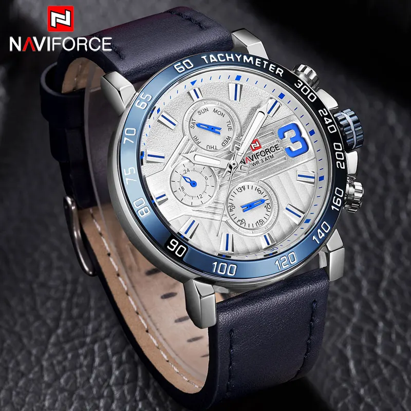 Naviforce 2018 новые модные мужские часы Militray Спортивные кварцевые с кожаным ремешком
