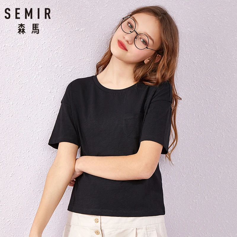 SEMIR футболка женская хлопок Топ Футболка Падение плеча женские футболки летние