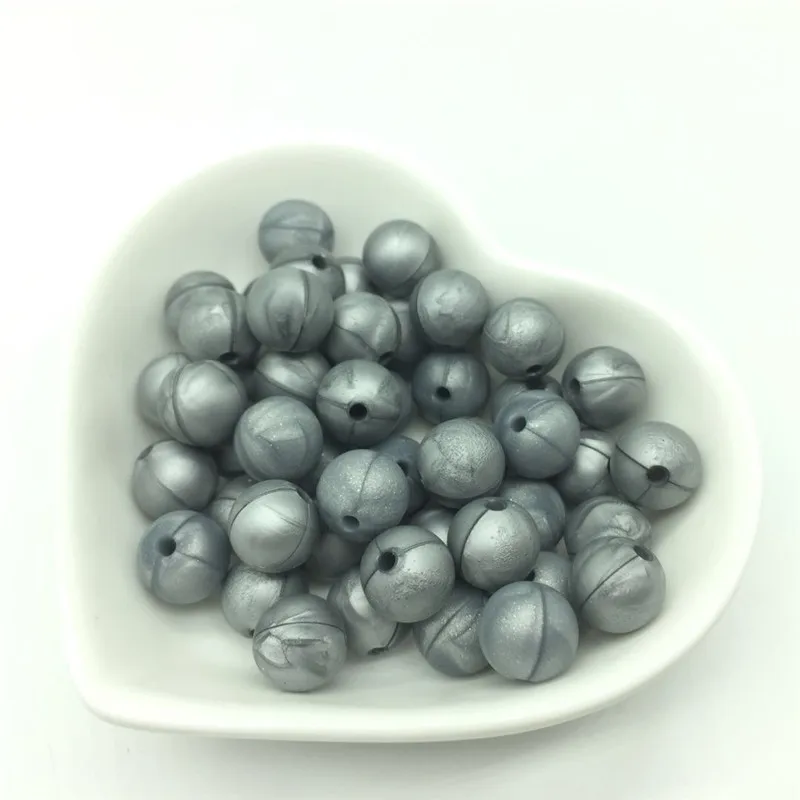 Metallic Silver 50 шт. 9 мм круглый свободные силиконовые прорезывания зубов ребенка бусины для изготовления ювелирных изделий DIY Жевательная ребенка при прорезывании зубов Цепочки и Ожерелья Подвески Аксессуары - Цвет: Metallic Silver