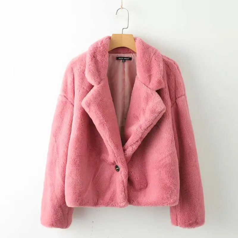 Осенне зимние женские теплые однотонные искусственный пальто с мехом femal chic
