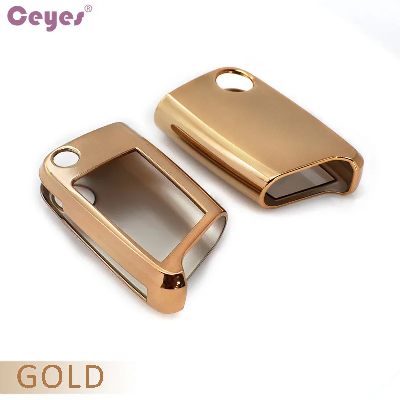 Gold Ceyes TPU чехол для автомобильных ключей для Skoda Octavia A5 Fabia для VW Polo Golf Passat для сиденья Ibiza Leon Авто оболочка аксессуары - Название цвета: Gold