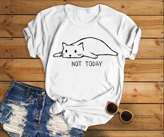 Женская футболка с рисунком кота NOT TODAY хлопковая Футболка буквенным принтом и