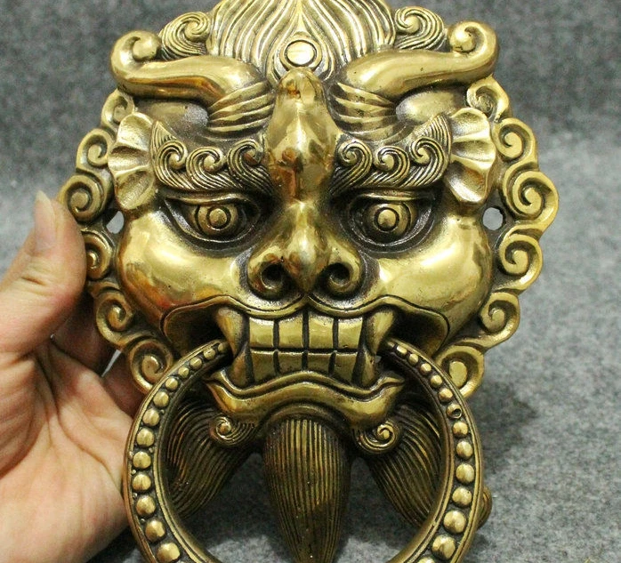 Feng Shui китайского бронзового Медь гвардии собака Фу Собака Статуэтка голова льва