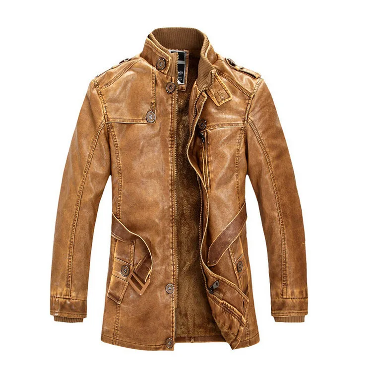 Мужские кожаные куртки OLN зимнее теплое пальто мотоциклетная кожаная куртка