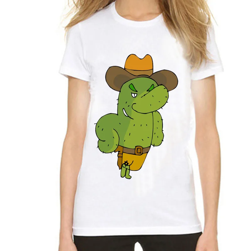 Topjini 2017 Высокое качество Лето Для женщин футболка топ мультфильм рыбы кактус