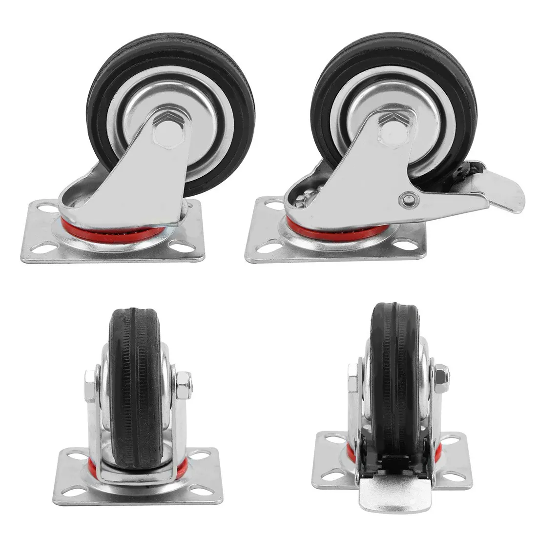4x75mm New Heavy Duty Rubber Swivel Castor Wheels Brake Trolley Furniture Caster Drop Shipping | Обустройство дома