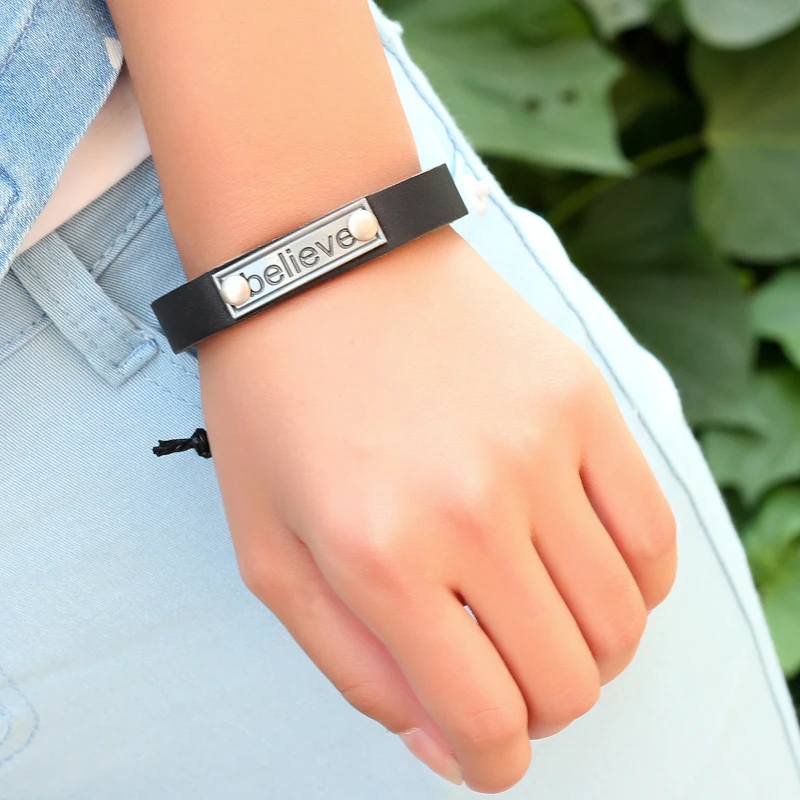 Винтажный регулируемый браслет из натуральной кожи &quotBelieve&quot на запястье