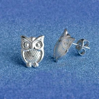 new cute owl shape 925 sterling silver jewelry shiny stud earrings for women female hot selling jewelry wholesale fast shipping