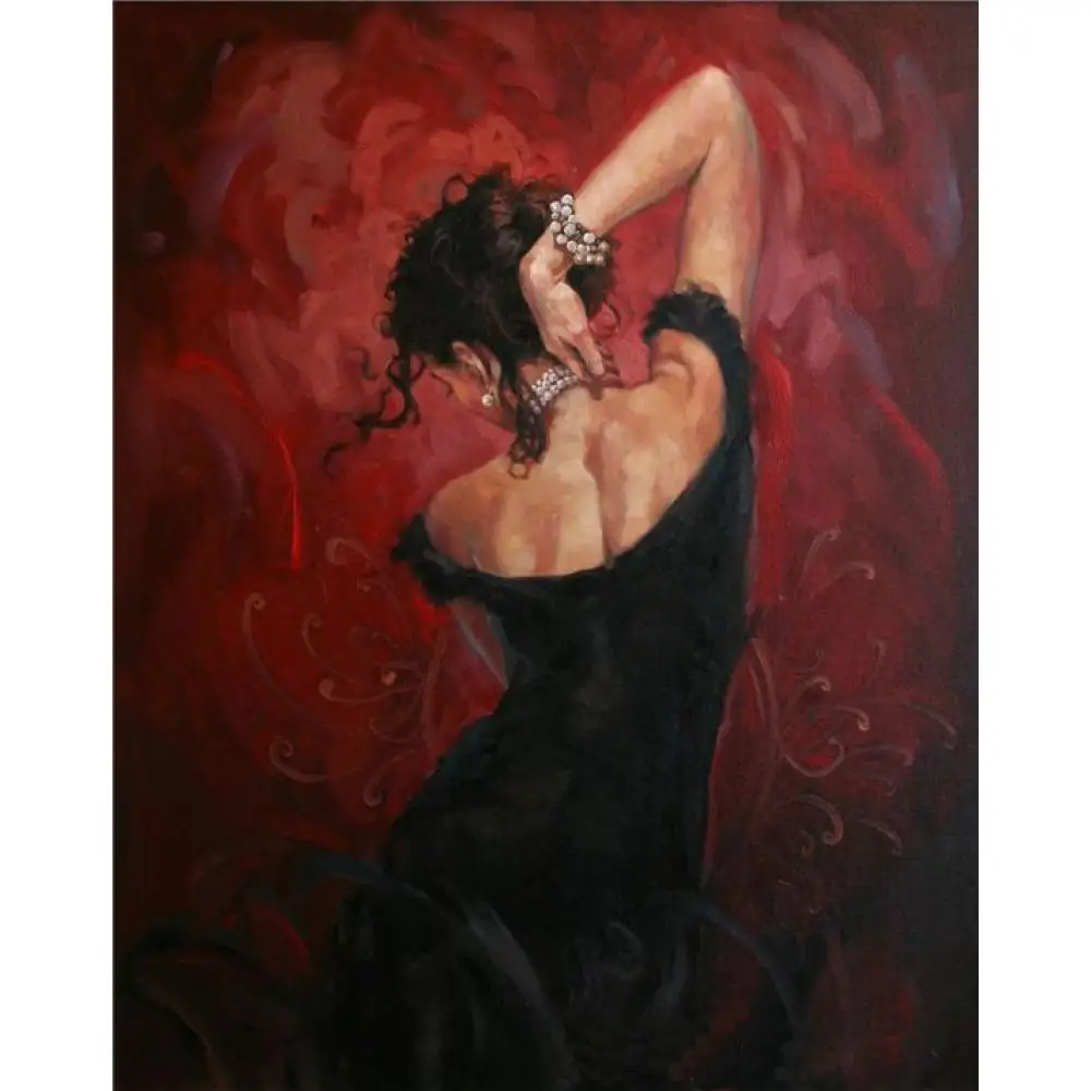 

Wall art hand painted portraits paintings oil on canvas Flamenco Spanish Dancer in Black modern artwork of woman