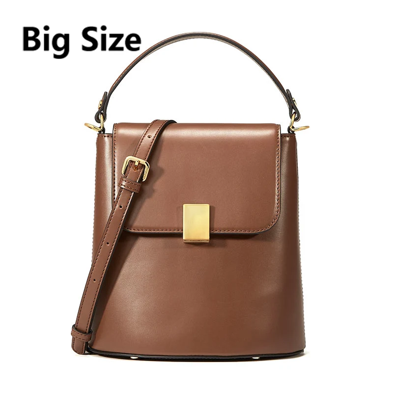 Dark Brown Big EMINI HOUSE висячий замок, сумка-ведро, женские сумки через плечо, для женщин, спилок, кожа, сплошной цвет, роскошные сумки, женские сумки, дизайнерские - Цвет: Dark Brown Big