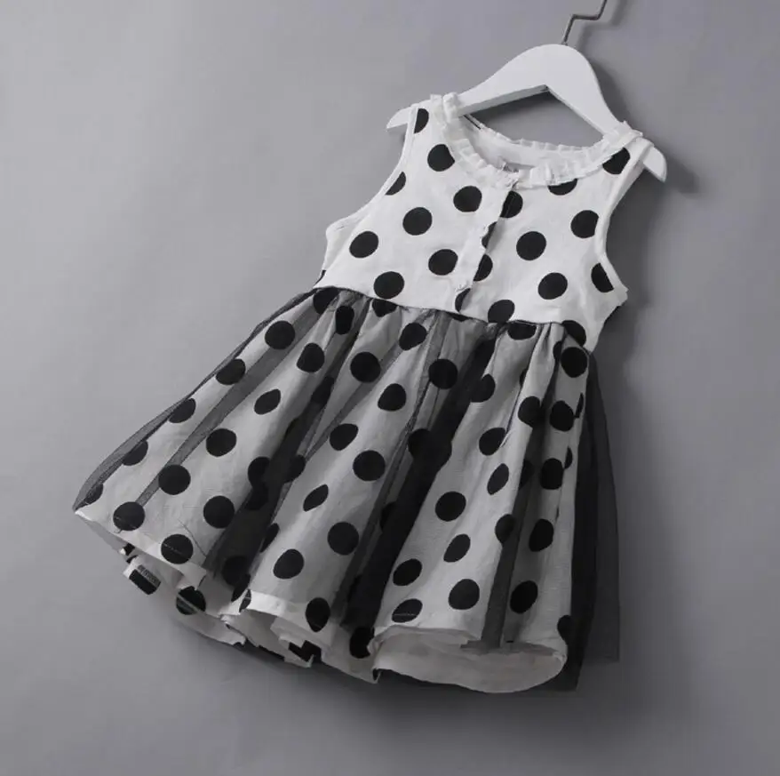 2017 Новорожденных Девочек Черный Точка Платья Без Рукавов принцесса Дети Бутик