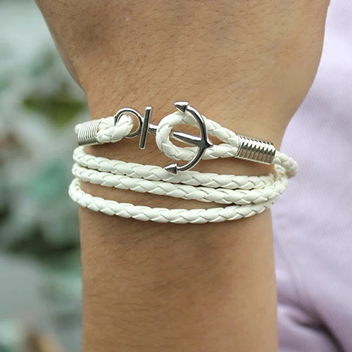 Hot Men's Anchor Faux Leather Multilayer Braided Bangle Charm Infinity Bracelet 6Y3U 7EPU BDZR | Украшения и аксессуары
