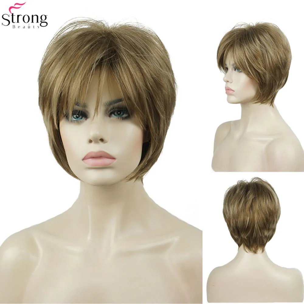 StrongBeauty синтетический парик женский коричневый/светлые волосы натуральный парик короткие прямые парики