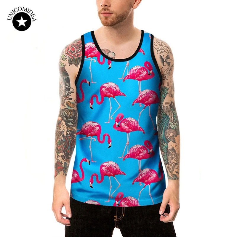 Мужская майка с 3D принтом фламинго без рукавов одежда для бодибилдинга