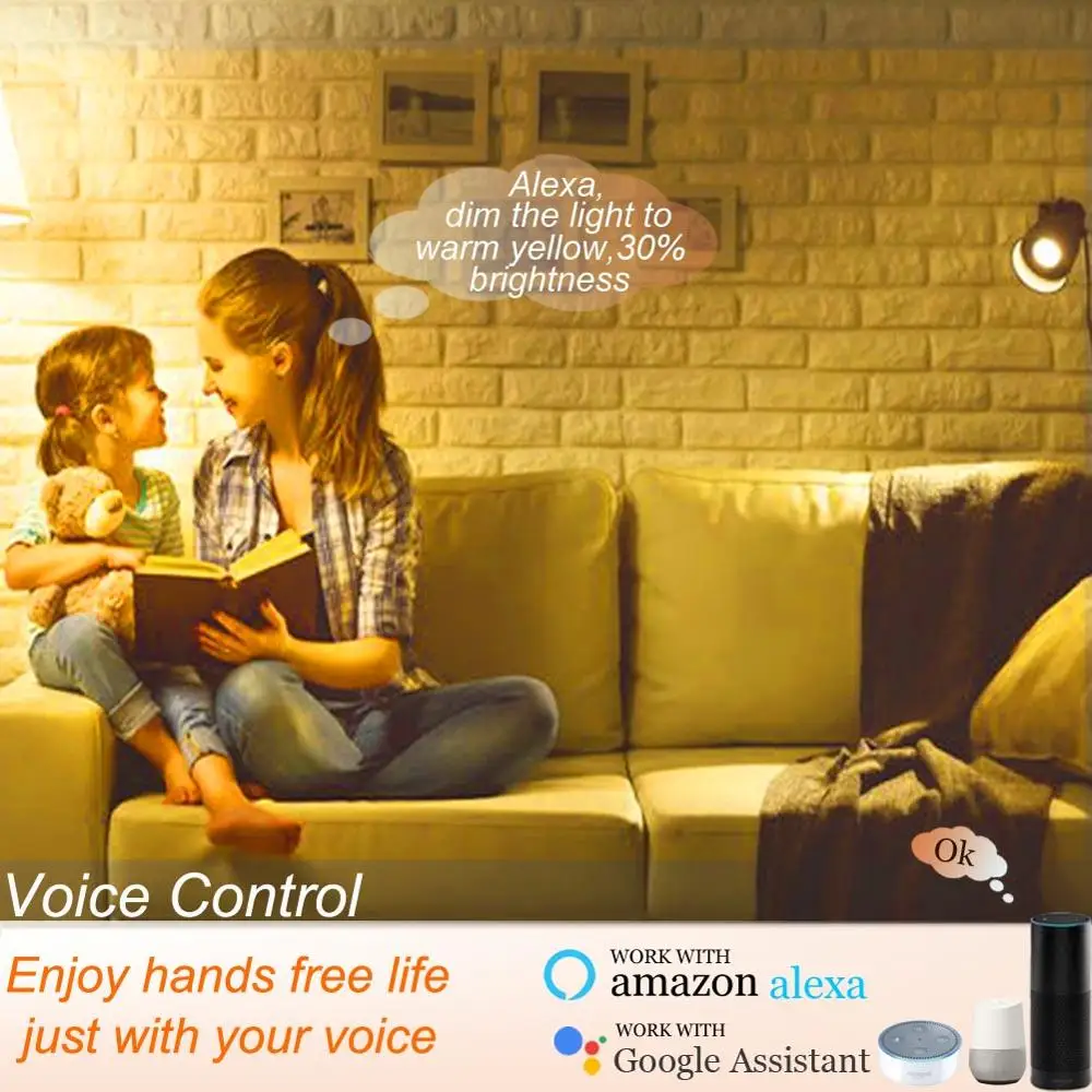 Умная WIFI лампа E27 7W с регулируемой яркостью Светодиодная работает Alexa Google Home