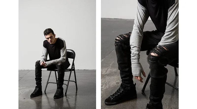 Известный дизайнер бренда брюки Slim Fit черный Рваные джинсы Для мужчин с отверстиями супер облегающие, рваные джинсы брюки для мужчин