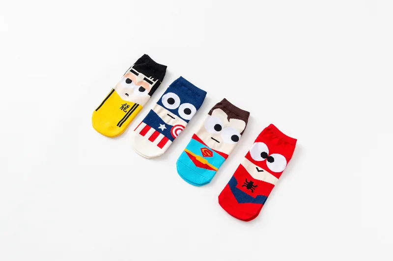 7 пара/лот, мужские короткие носки Harajuku, новинка, летние короткие носки, мультяшный ниндзя Бэтмен Супермен Спайдермен, Капитан Америка, Мстители