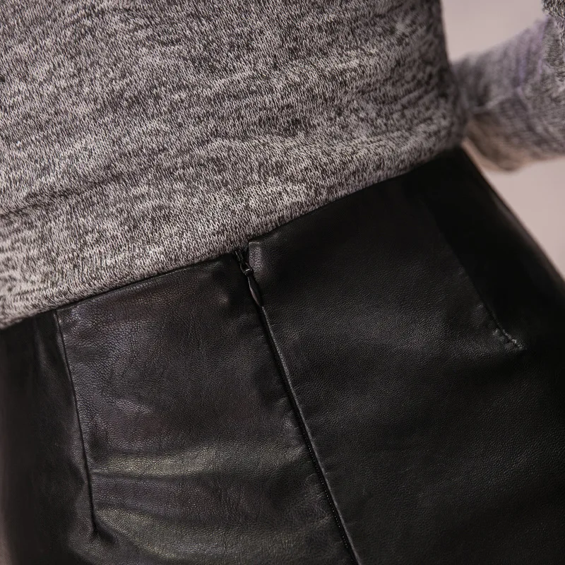 Женские мини юбки из искусственной кожи с заклепками на весну осень высокой