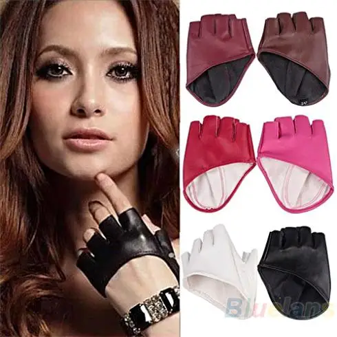 

Hot Fashion PU Half Finger Lady Leather Lady's Fingerless Driving Show Jazz Gloves for Women Men Drop shipping