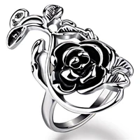 romantic fashion wedding jewelry rose flower rings for women stainless steel silver color plant flower rings