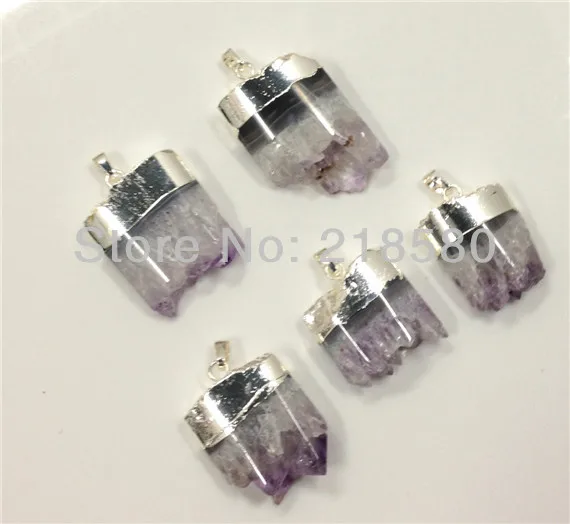

H-AMD05 10pcs Druzy Amethyst Slice Pendant With Silver