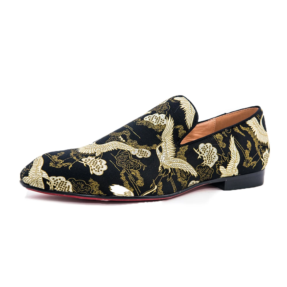 Jeder Schuh men shoes Black gold Chinese style jacquard weave design handmade loafers casual smoking slippers. | Обувь