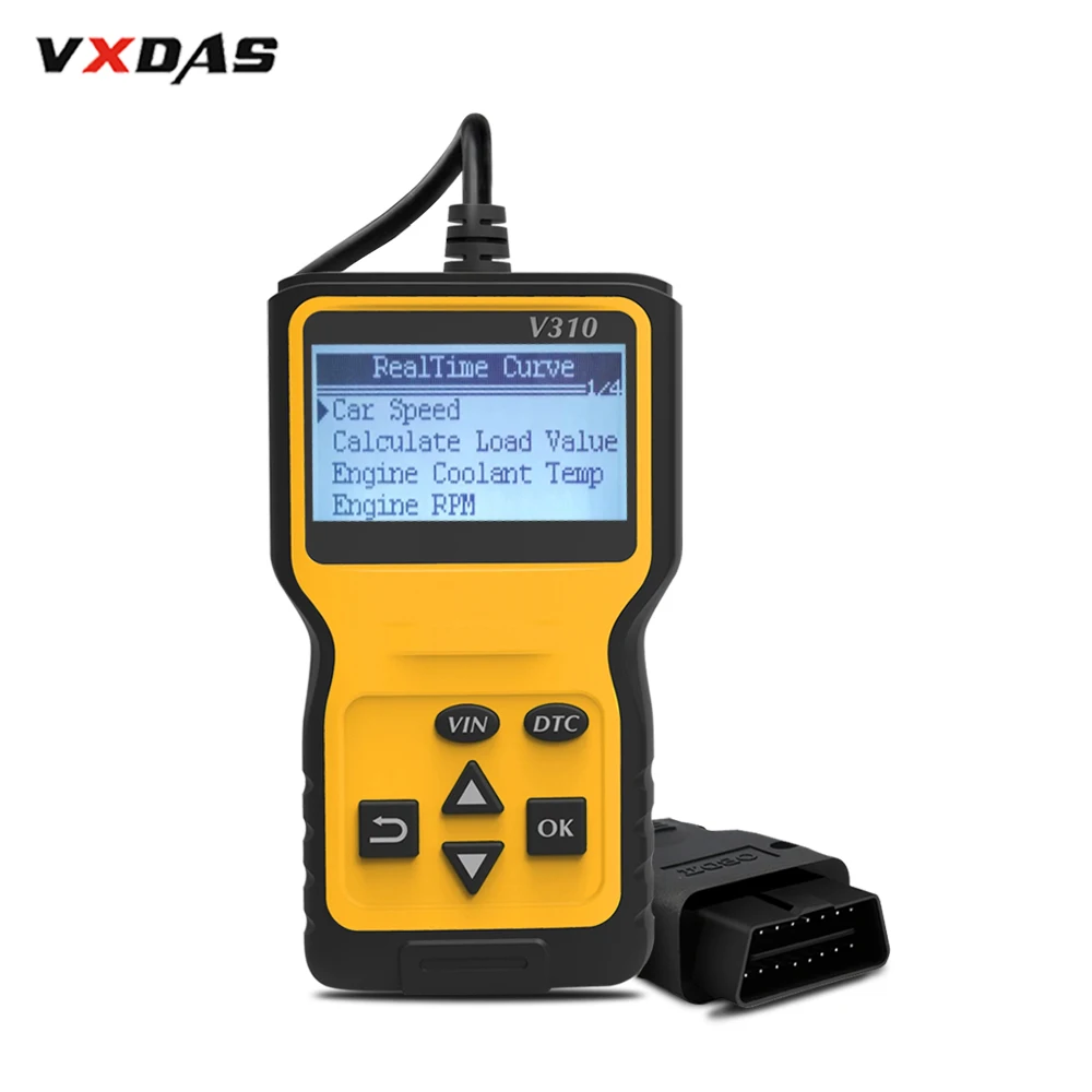 VXDAS V310 автомобильный считыватель кодов Авто AD310 OBD2 сканер V1.1 16pin мужской двигатель охлаждающей жидкости Temp Автомобильный датчик скорости OBDII диагностический инструмент
