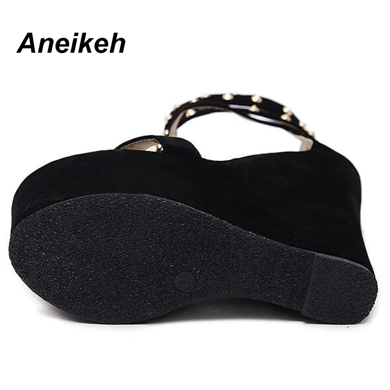 Женские босоножки с Т образным ремешком Aneikeh на танкетке платформе и высоком