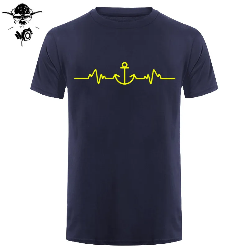 Sailinger Anchor Pulse Heartheat Футболка-Yacht Sail Tee Забавный подарок на день рождения Футболка с принтом Мужская брендовая футболка Новинка - Цвет: navy yellow
